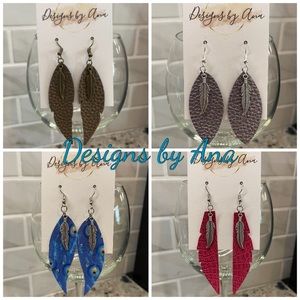 Feather faux leather earrings!